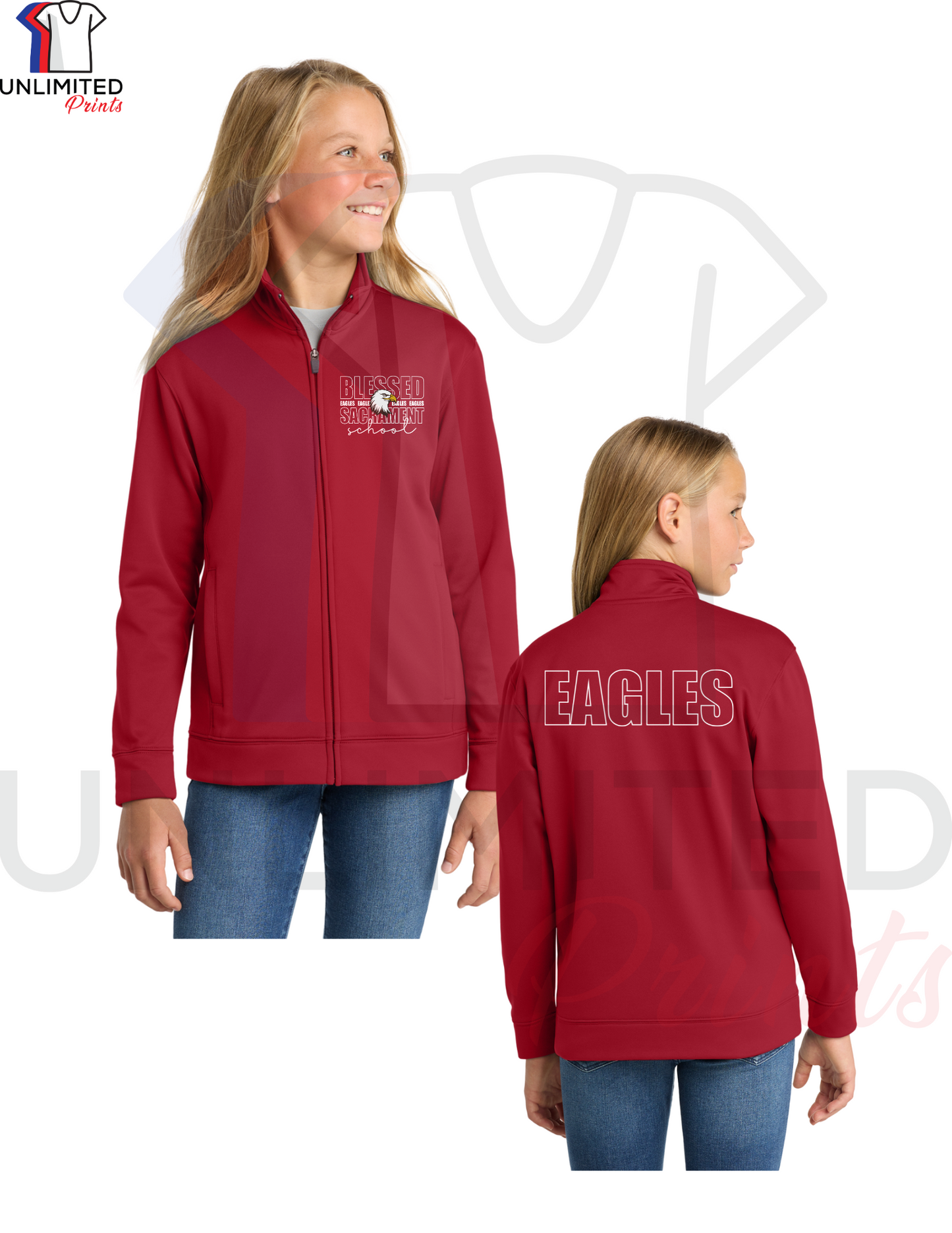 Blessed Sacrament Full Zip Dri-fit Jacket with PRINTED logo.