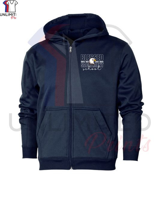 Blessed Sacrament Navy Blue Dri-fit Zipper Hoodie Jacket