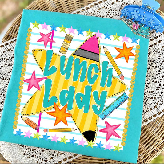Lunch Lady Teal Cotton T-shirt CAF04
