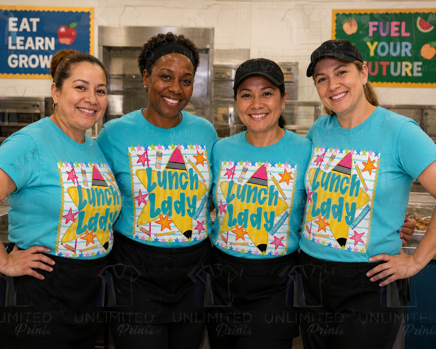 Lunch Lady Teal Cotton T-shirt CAF04